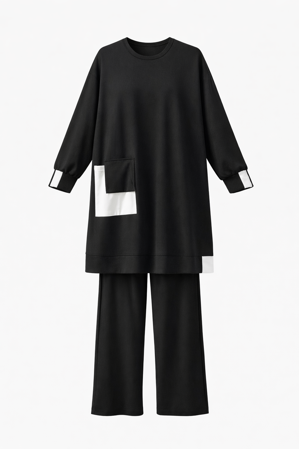 Black Cotton With White Left Pocket Set
