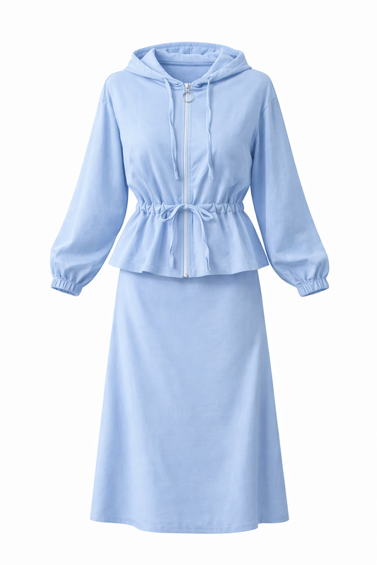 Baby Blue Skirt Hoodie Set
