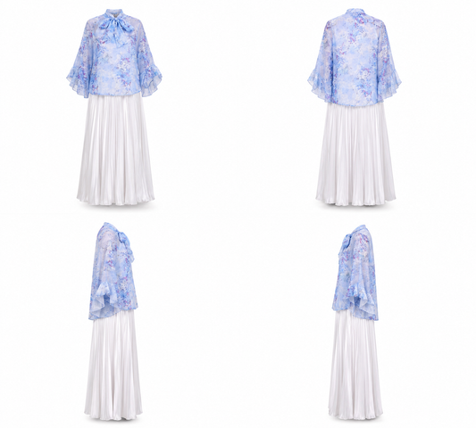 ROSELLE SKIRT SET Baby Blue & White