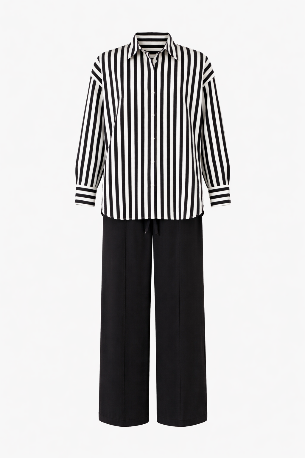 Black Striped Shirt Set