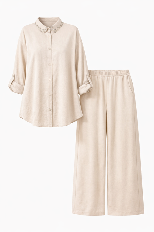 Light Beige Stoned Collar Set