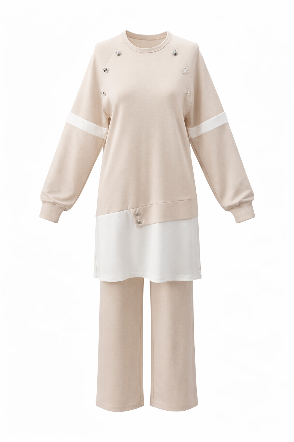 Beige Cotton Set With buttons on shoulder