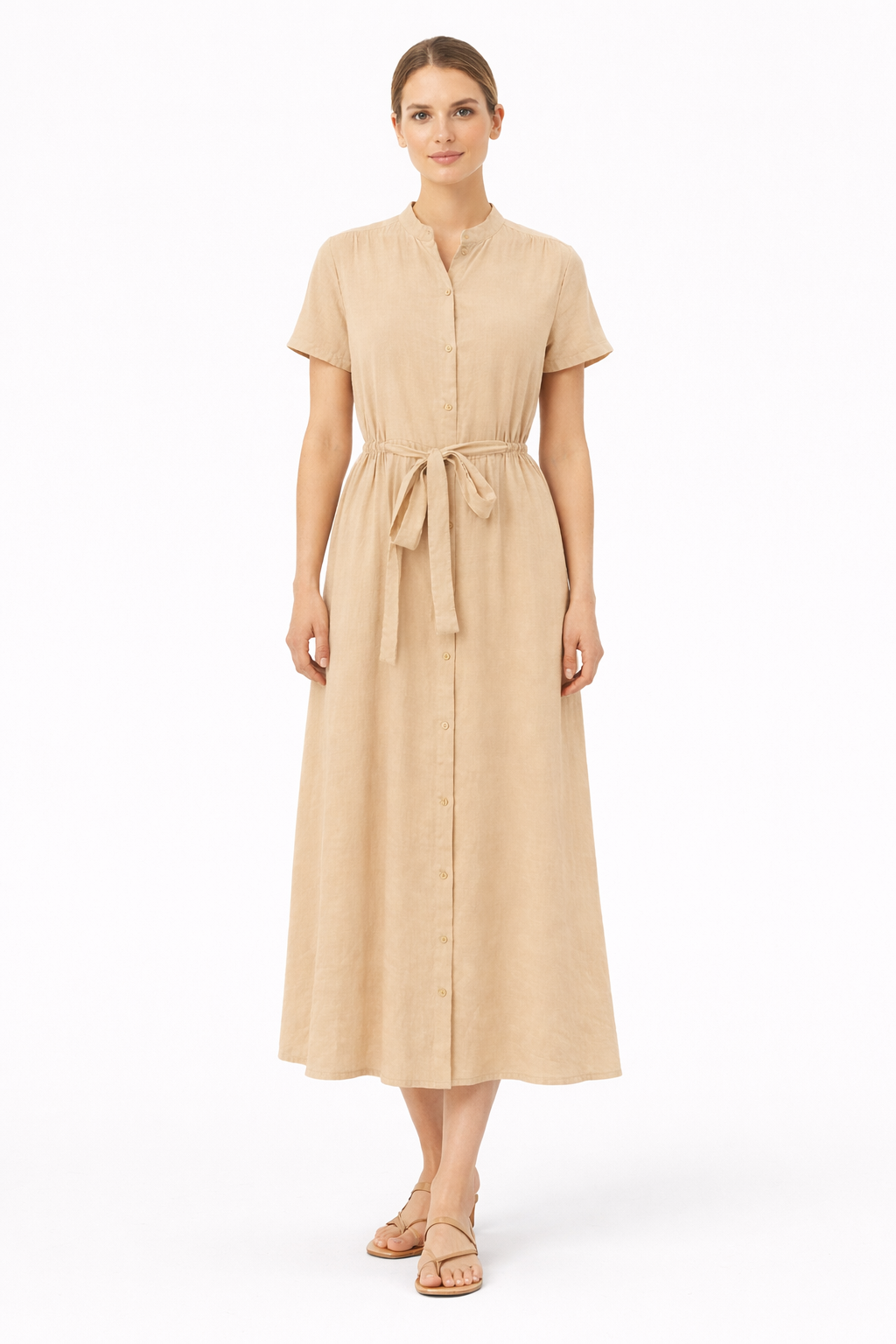 Beige Modal Long Vest with Elastic Waist