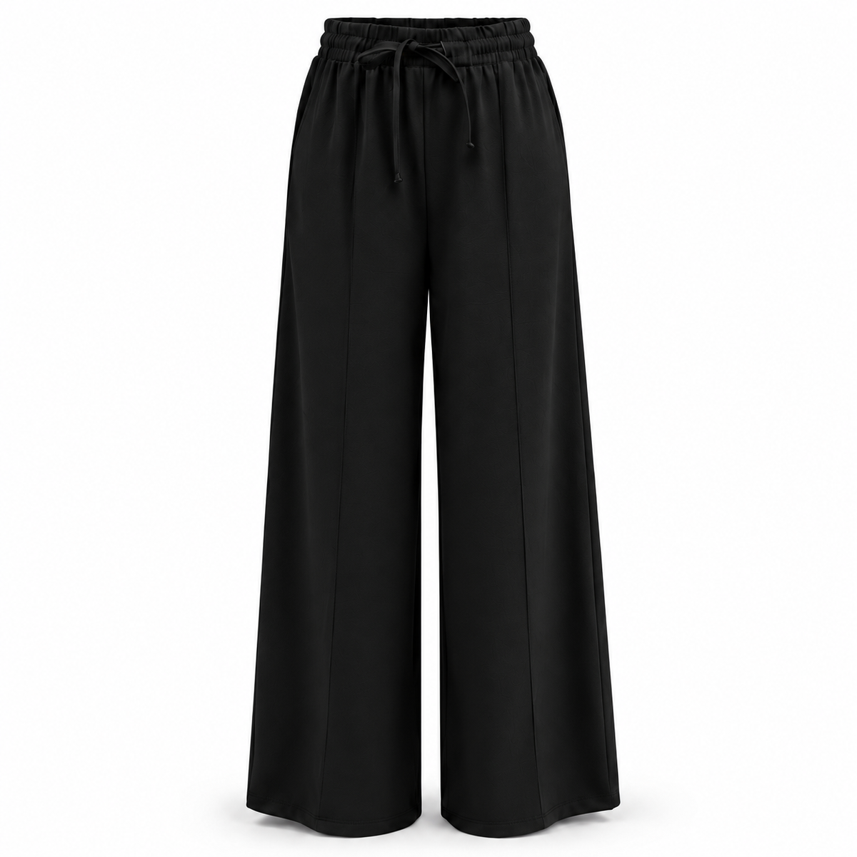 Black Wide-Leg Drawstring Pants