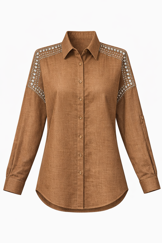 Brown ELYNE SHIRT beaded Embroidered