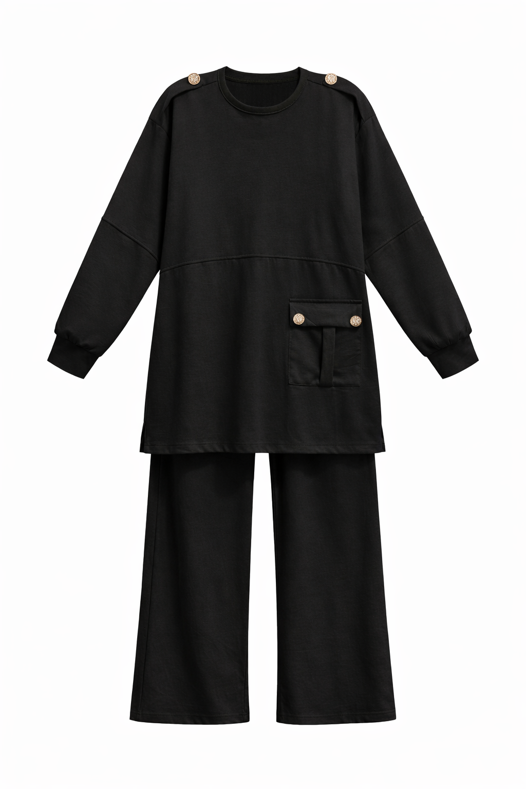 Black Cotton Set With Right Sided Pocket