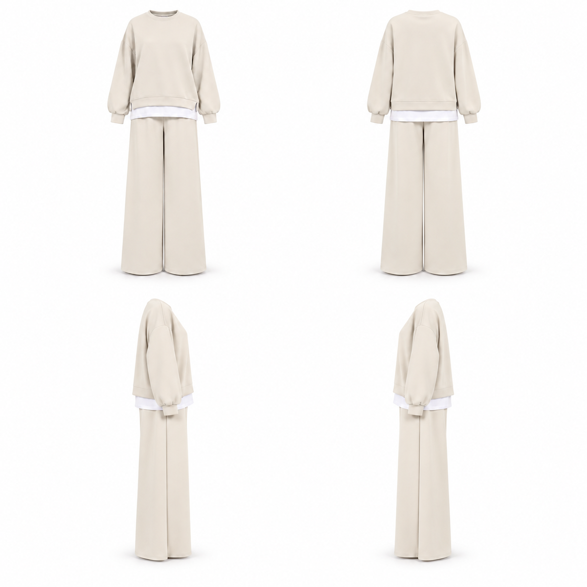Beige Cotton Plain Set with Extension