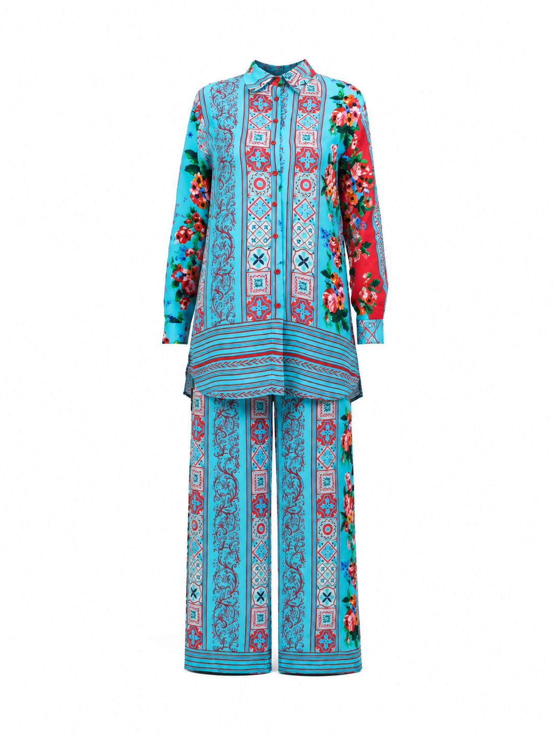 Viscose Turqoise Floral Printed Set