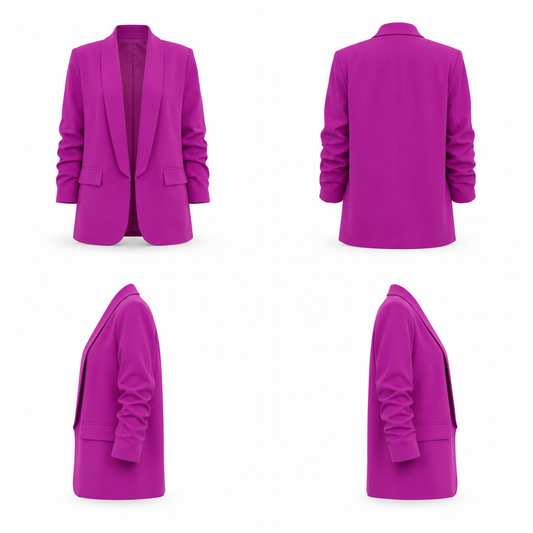 Fuchsia Rushed Sleeves Blazer