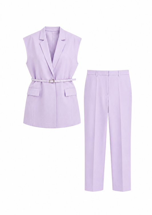 Lilac Belted Vest Set