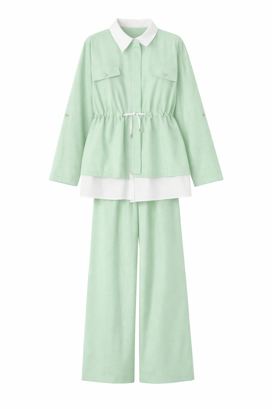Mint and White Linen Two-Colored Set with Extension