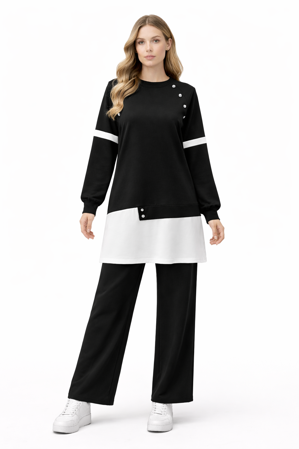 Black Cotton Set With buttons on shoulder