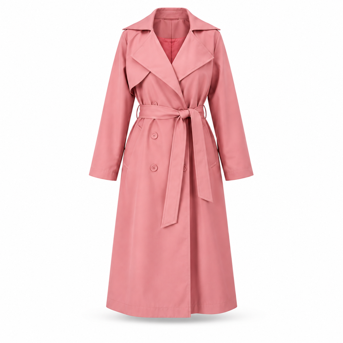 Light Peach Double Breasted Trench Coat With Belt