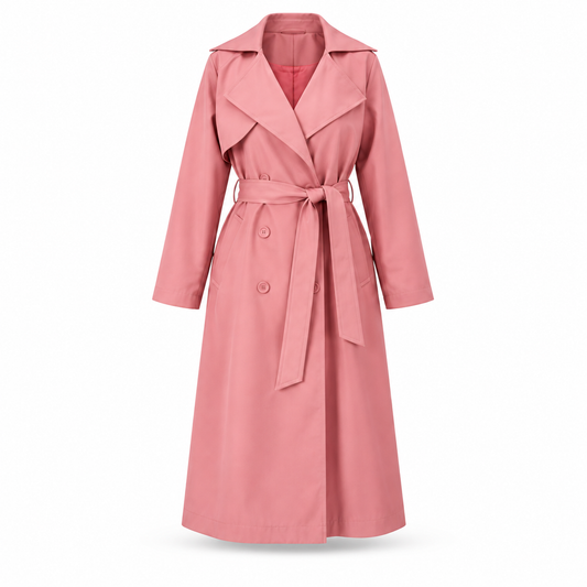 Light Peach Double Breasted Trench Coat With Belt