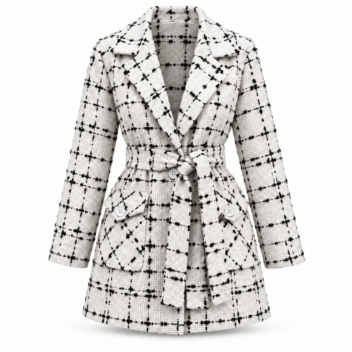 White Elodie Belted Tweed Shirt