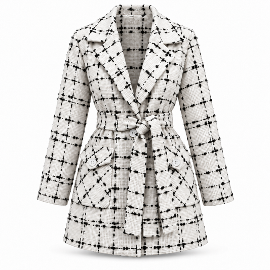White Elodie Belted Tweed Shirt