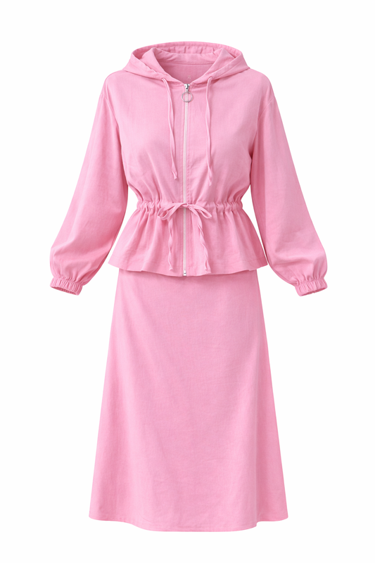 Pink Skirt Hoodie Set