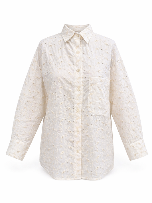 Off-White&beige Embroidered Shirt