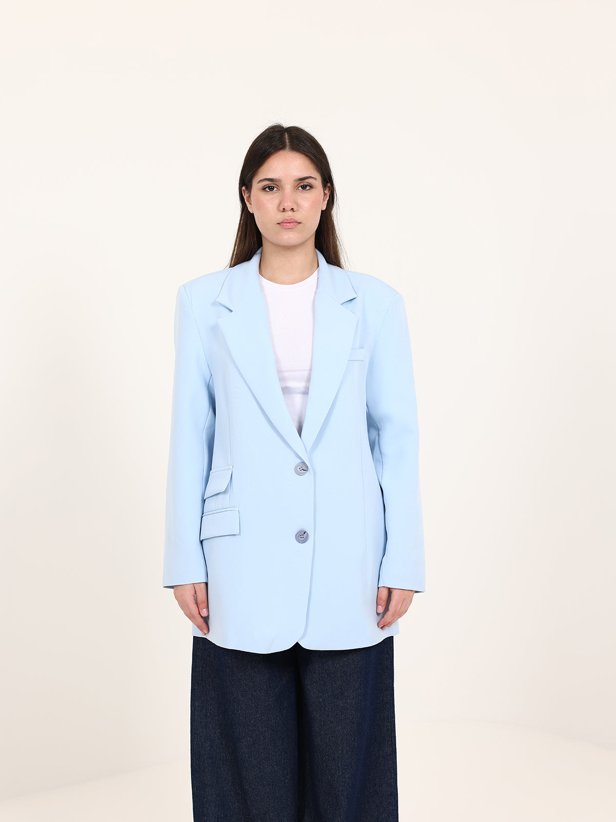 Baby Blue Left Pockets Oversized Blazer
