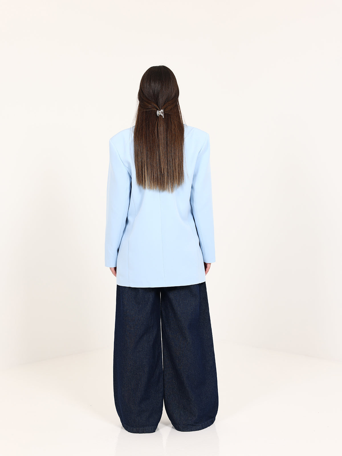 Baby Blue Left Pockets Oversized Blazer