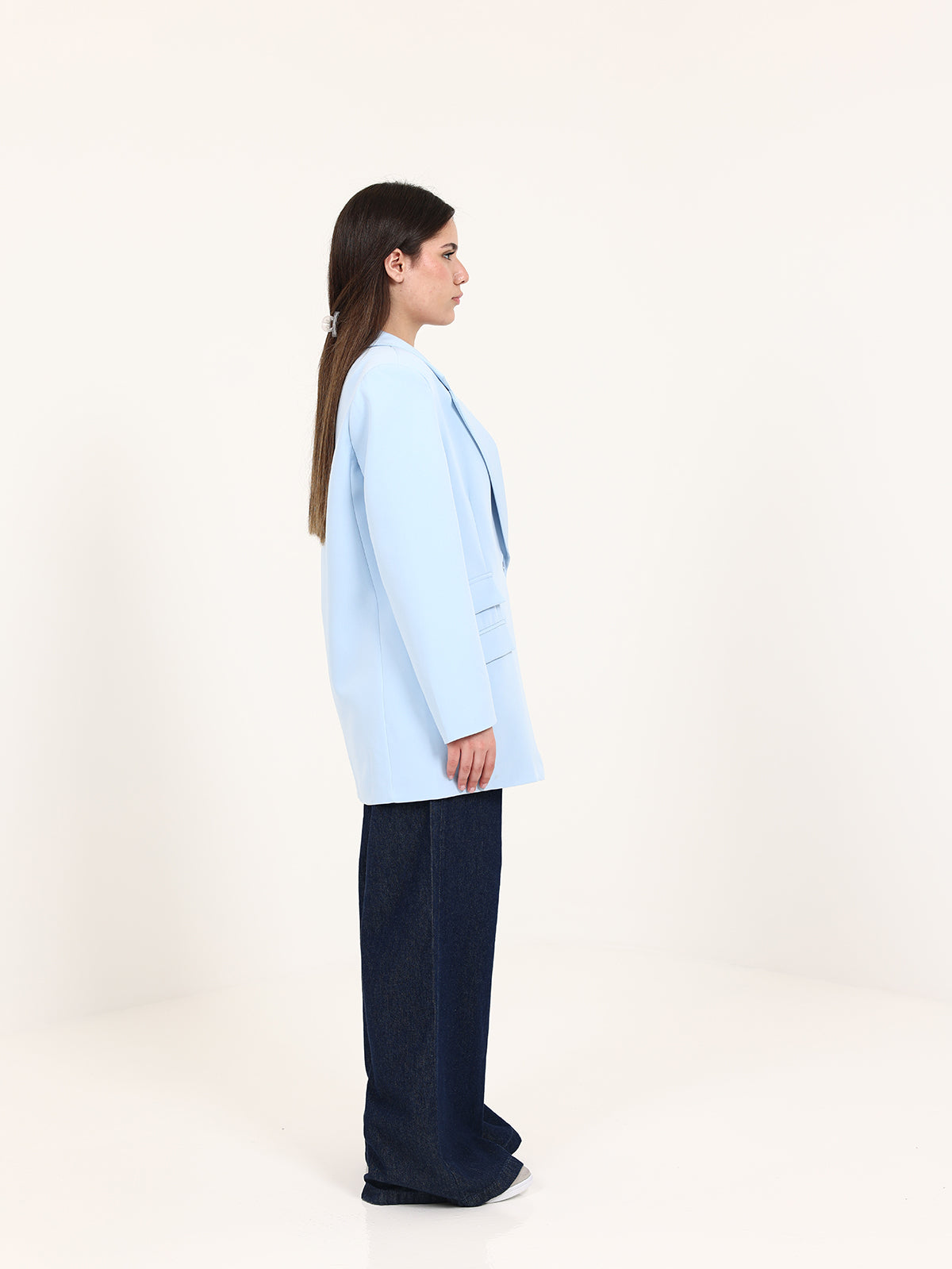 Baby Blue Left Pockets Oversized Blazer