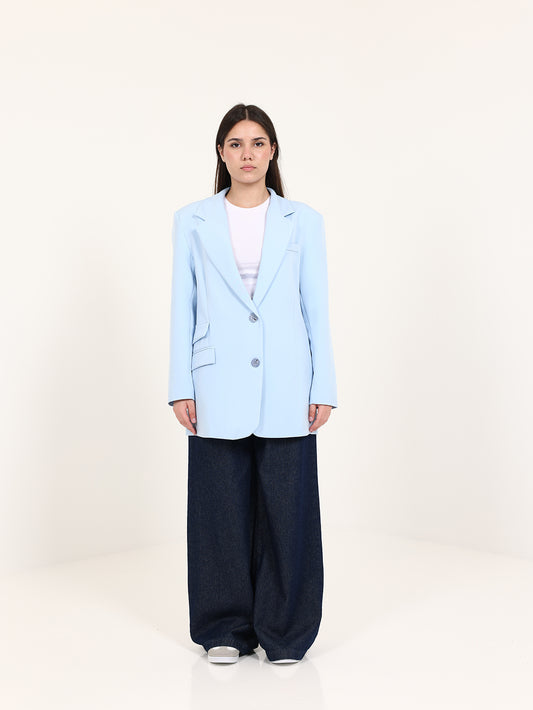 Baby Blue Left Pockets Oversized Blazer