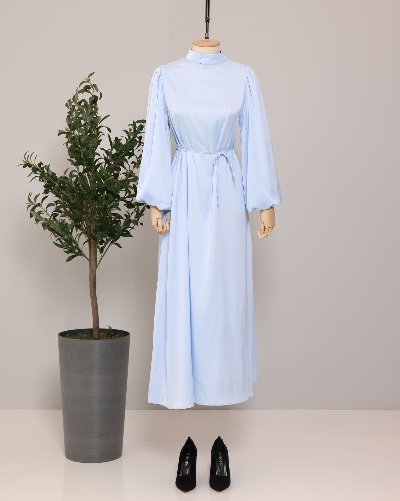 Baby Blue Satin Plain Dress