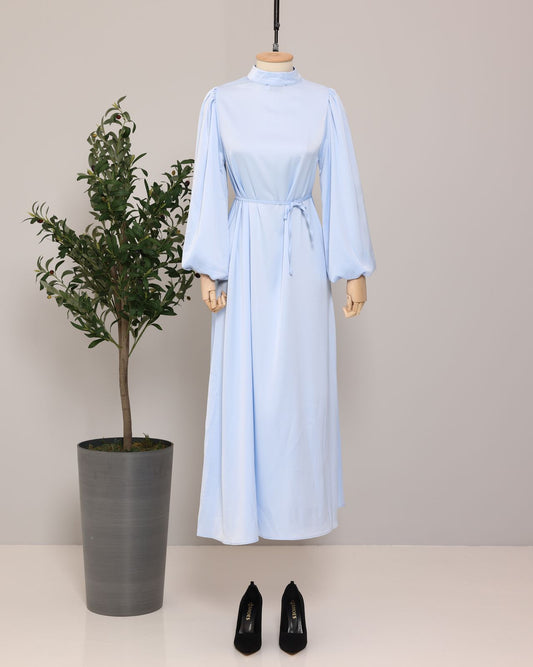 Baby Blue Satin Plain Dress