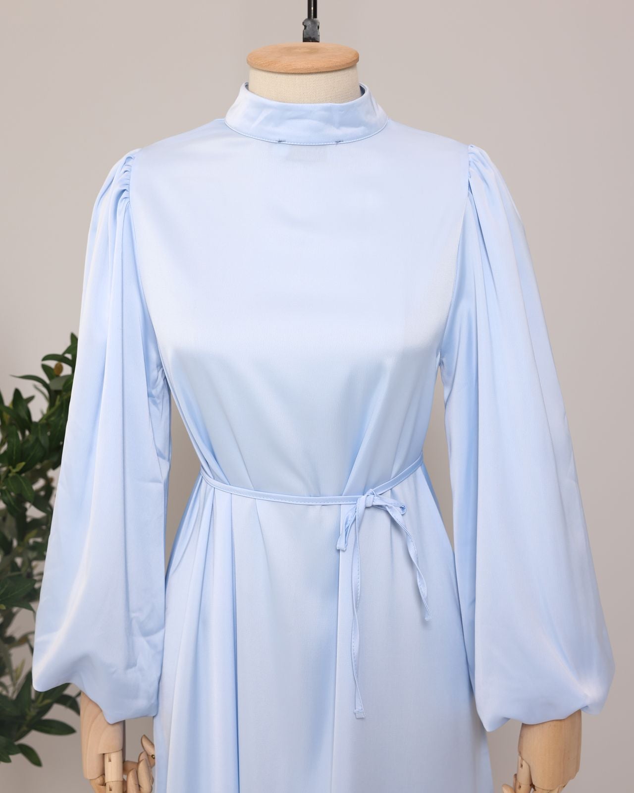 Baby Blue Satin Plain Dress