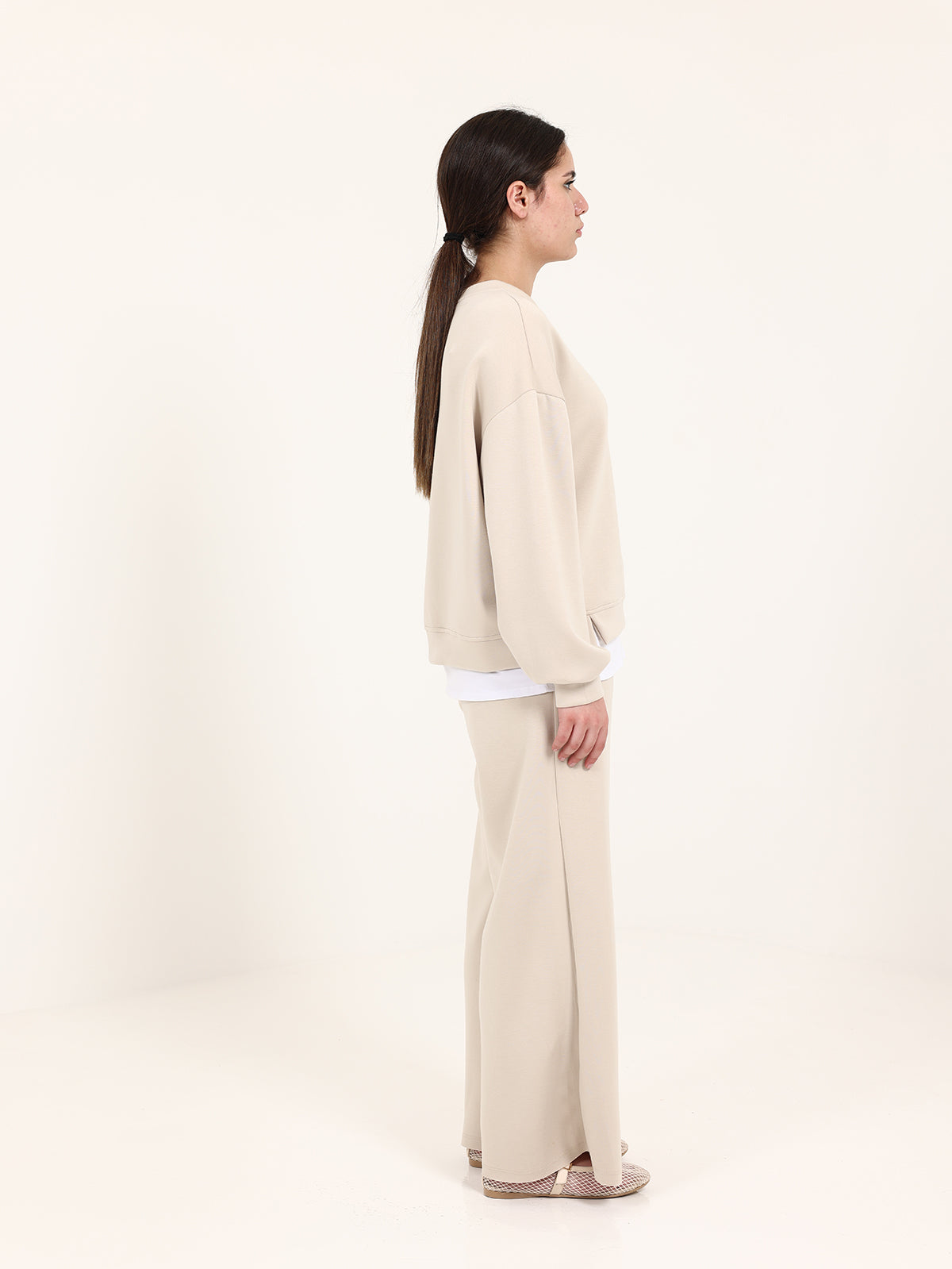 Beige Cotton Plain Set with Extension