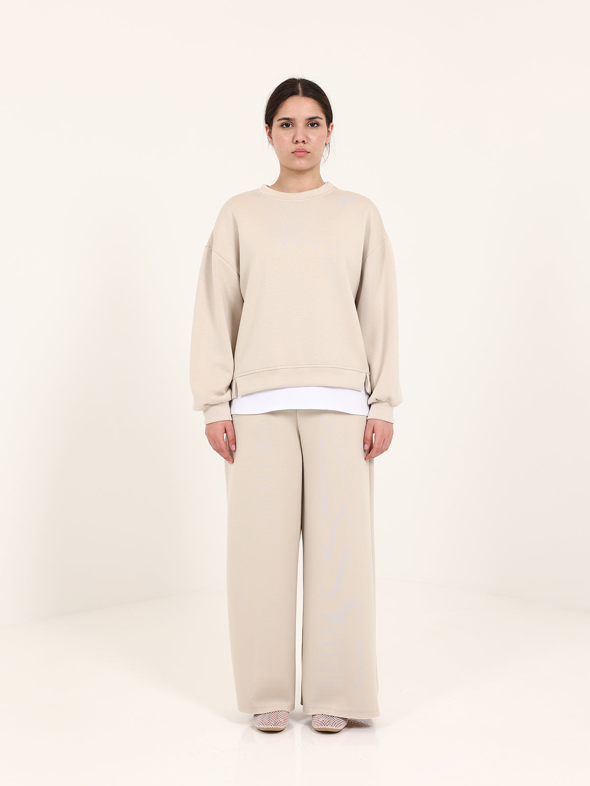 Beige Cotton Plain Set with Extension