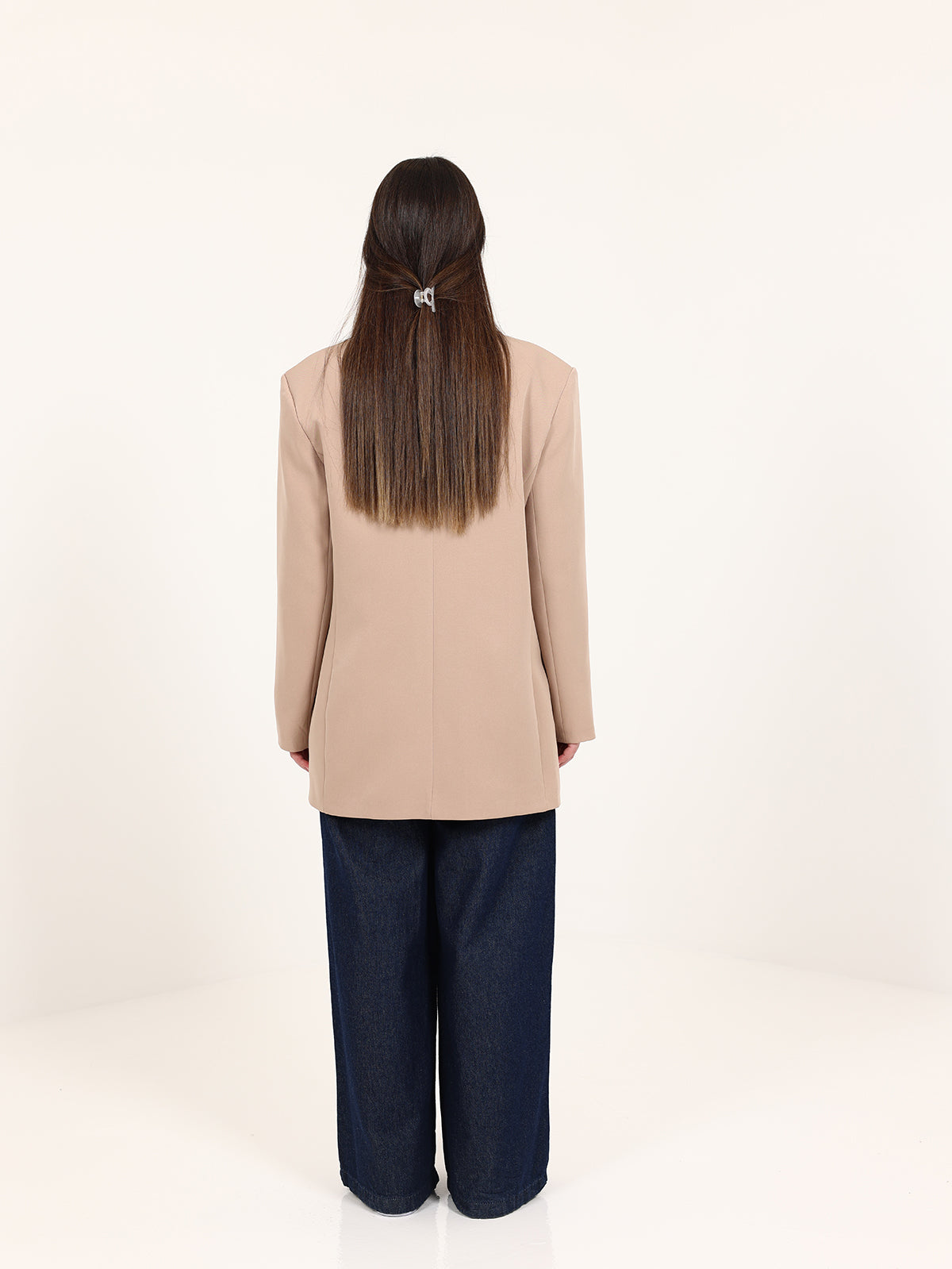 Beige Left Pockets Oversized Blazer