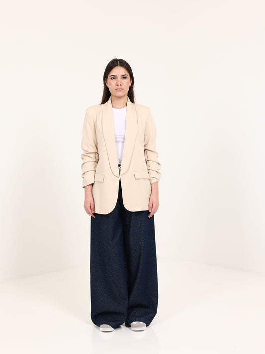 Beige Rushed Sleeves Blazer