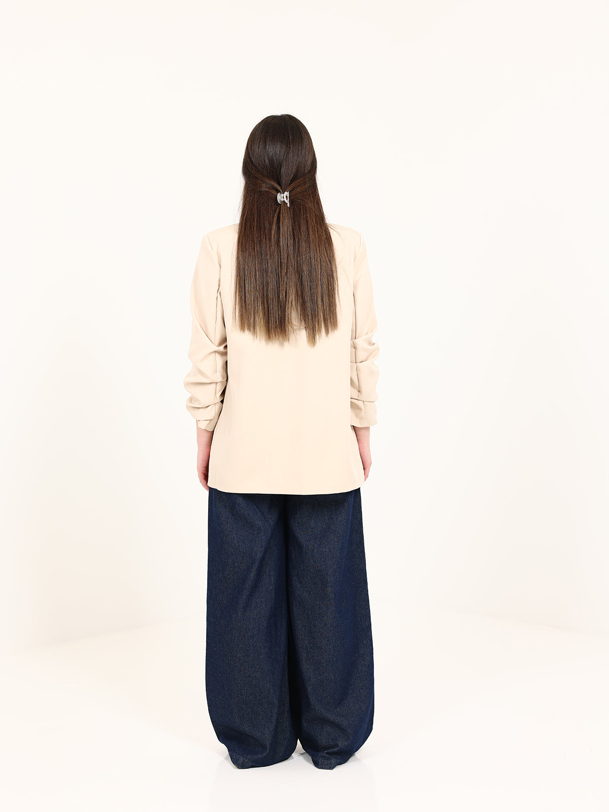 Beige Rushed Sleeves Blazer