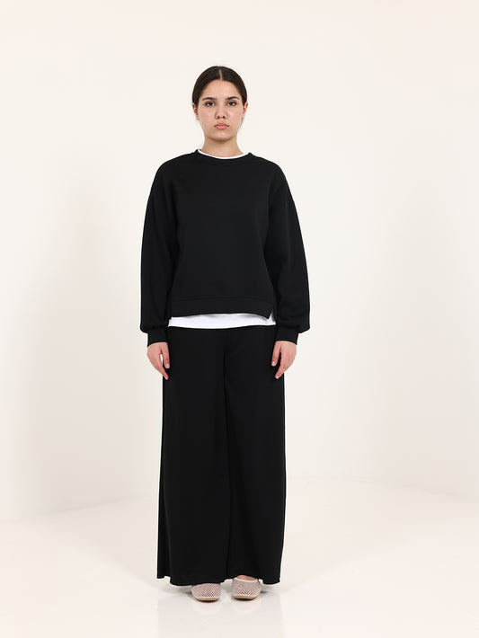 Black Cotton Plain Set with Extension