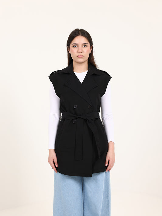 Black Double-Breasted Short Vest