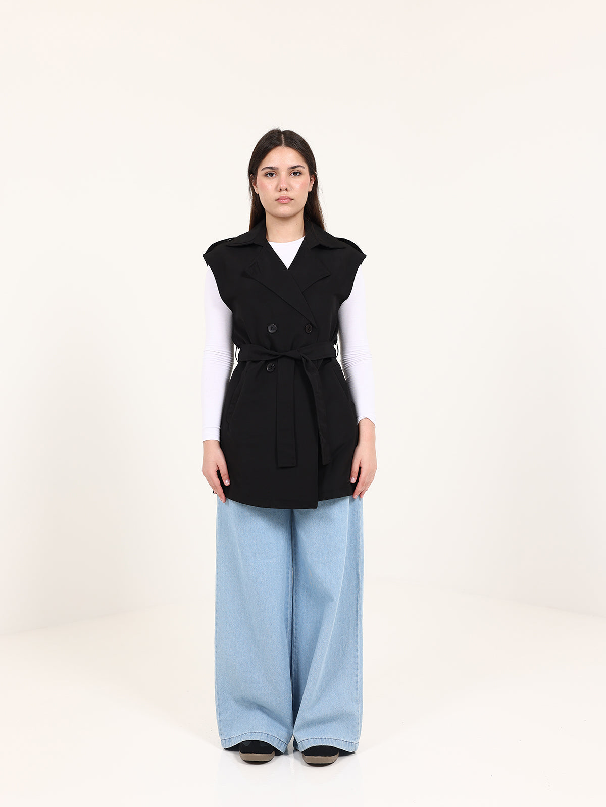 Black Double-Breasted Short Vest