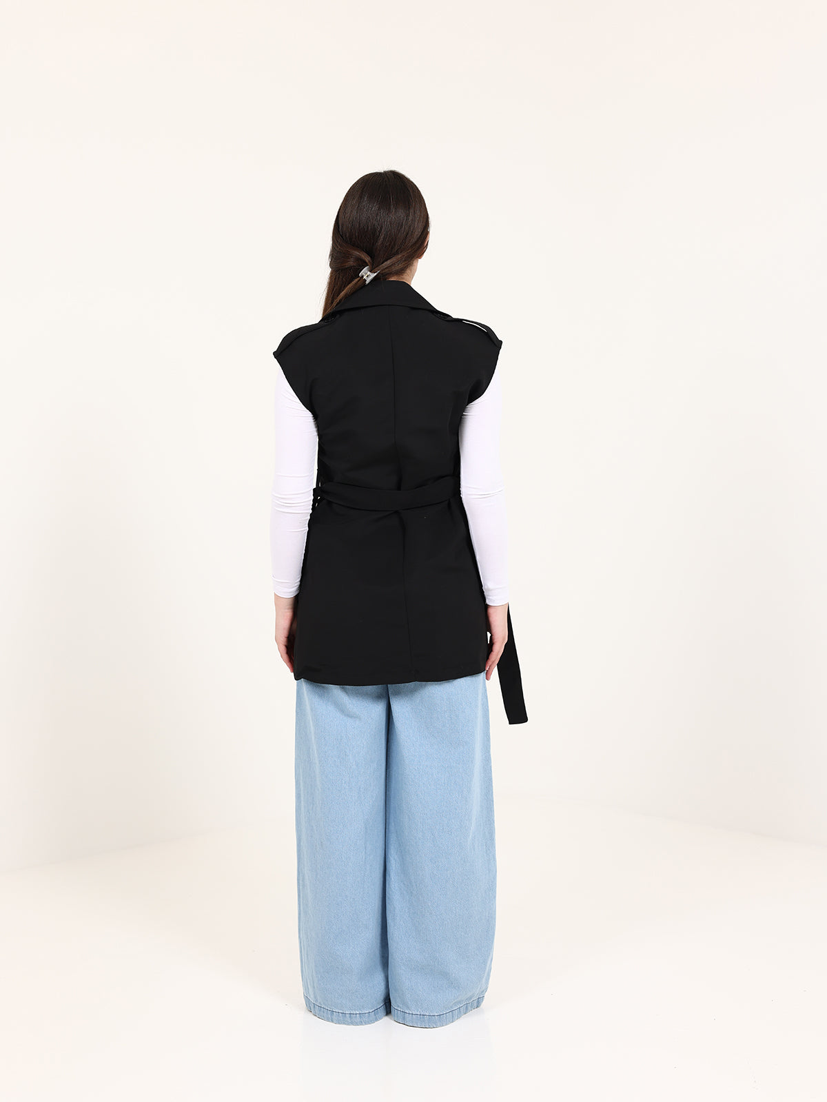 Black Double-Breasted Short Vest