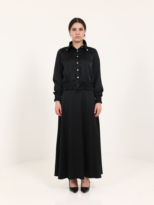 Black Double Satin Skirt Set