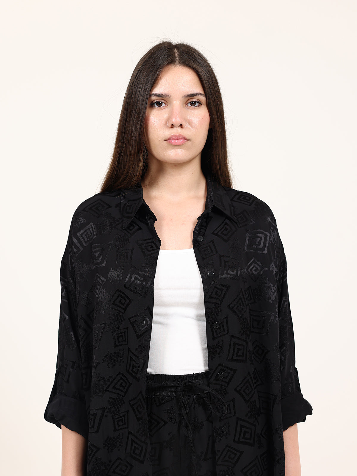Black High-Low Hem Jacquard Versace Set