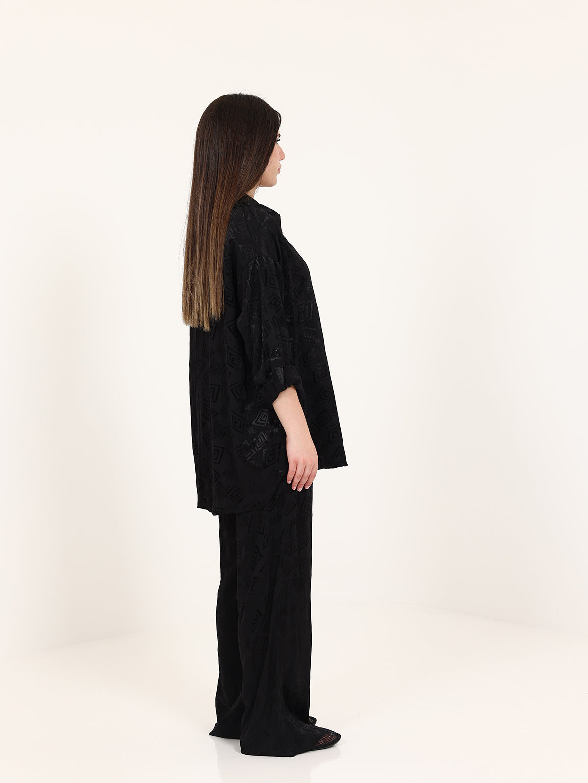 Black High-Low Hem Jacquard Versace Set