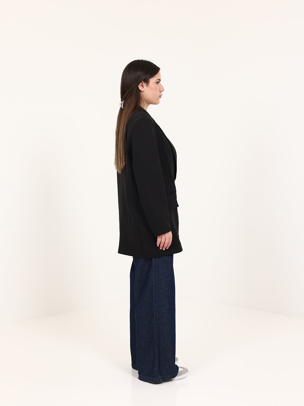 Black Left Pockets Oversized Blazer