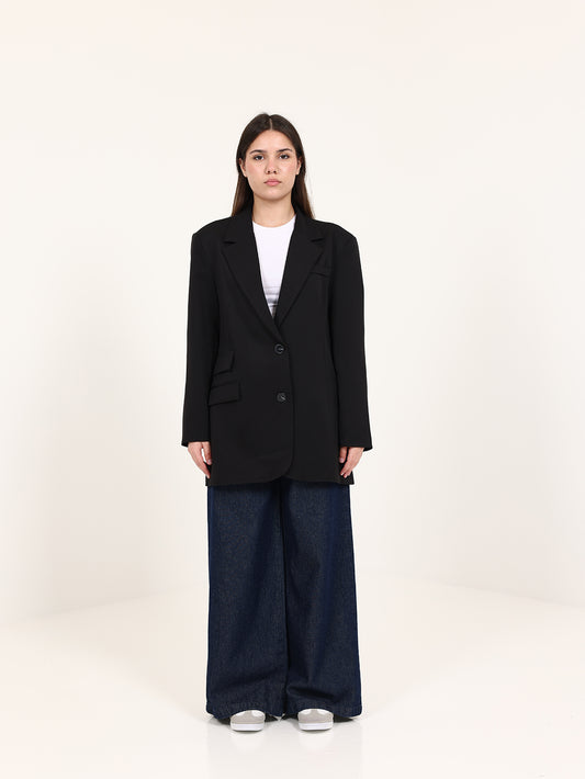 Black Left Pockets Oversized Blazer