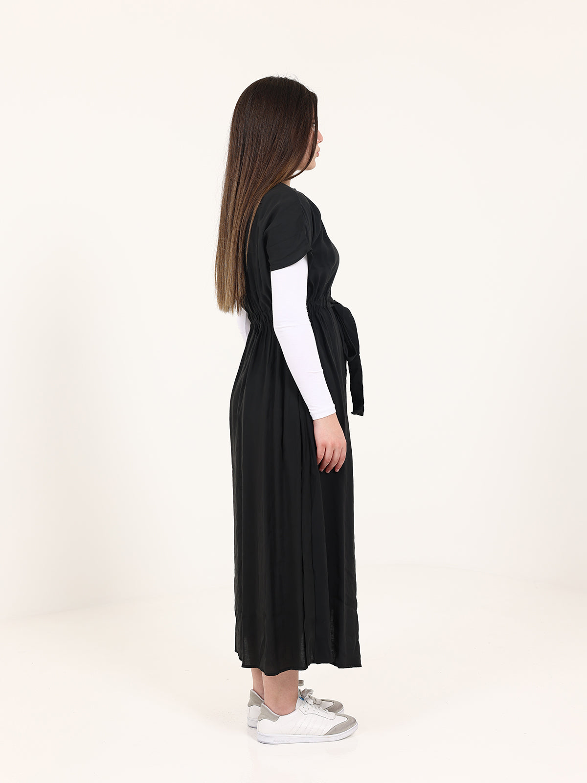 Black Modal Long Vest with Elastic Waist