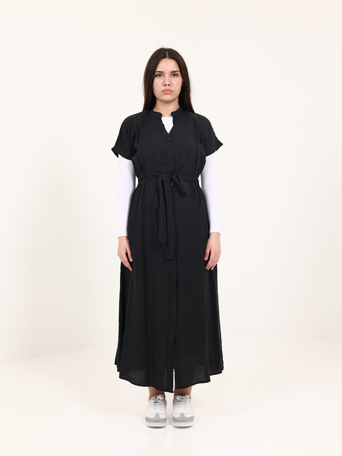 Black Modal Long Vest with Elastic Waist