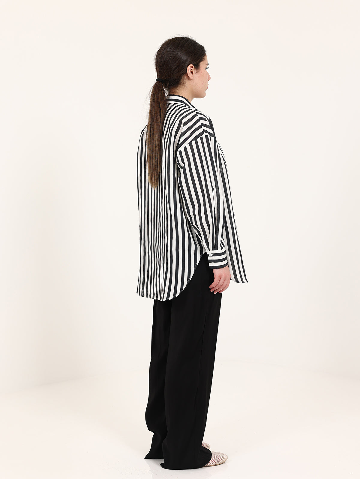 Black Striped Shirt Set