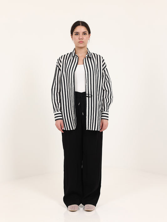 Black Striped Shirt Set