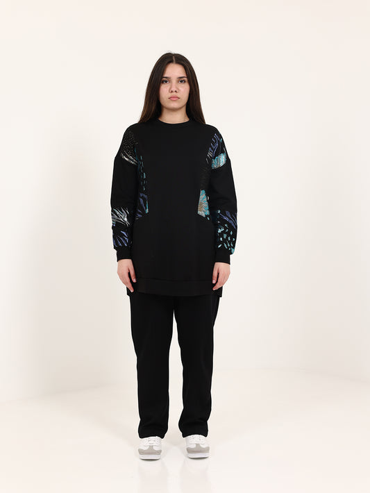 Black and Blue Lurex Cotton Set