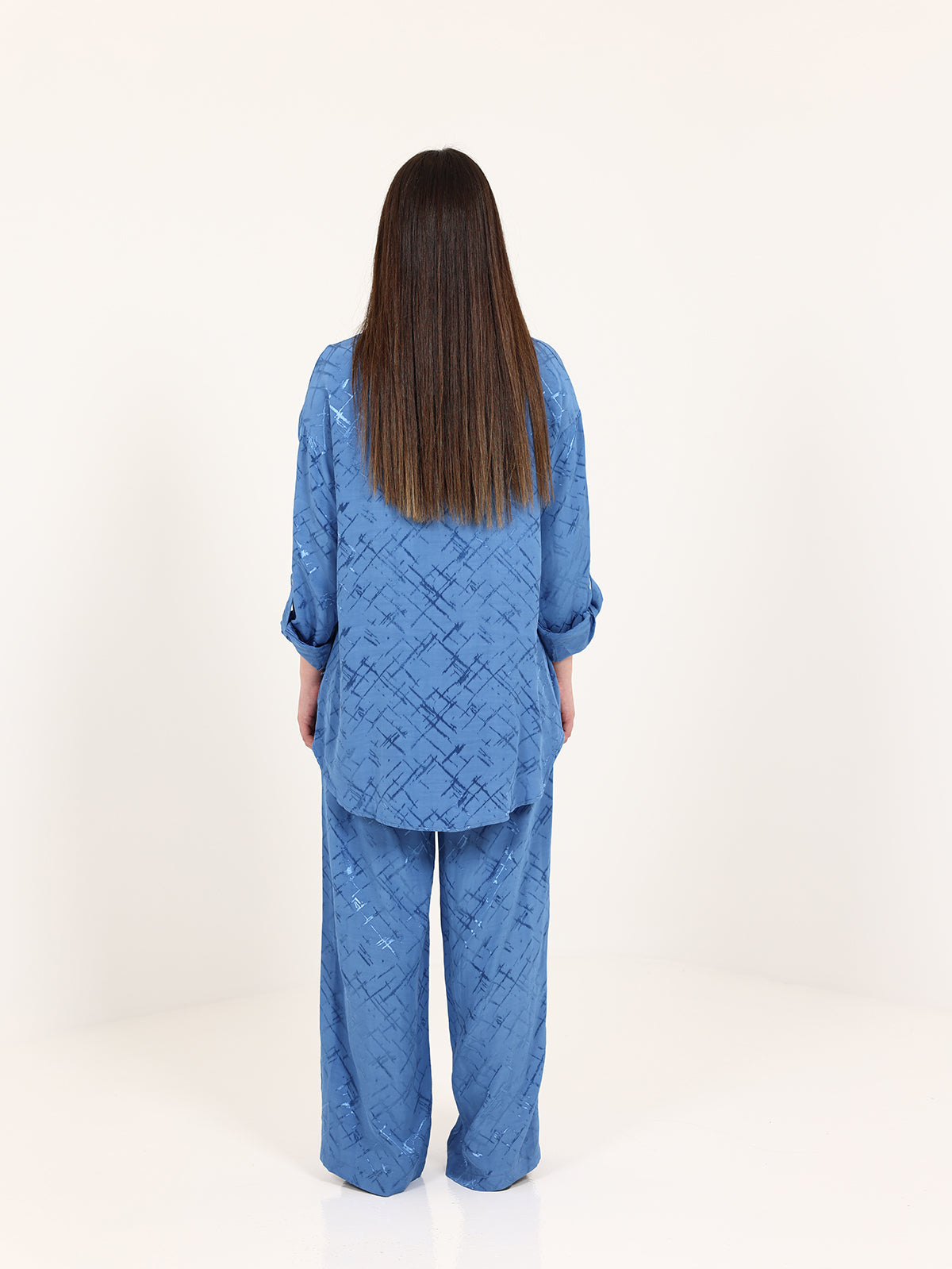 Blue High-Low Hem Jacquard Abstract Set