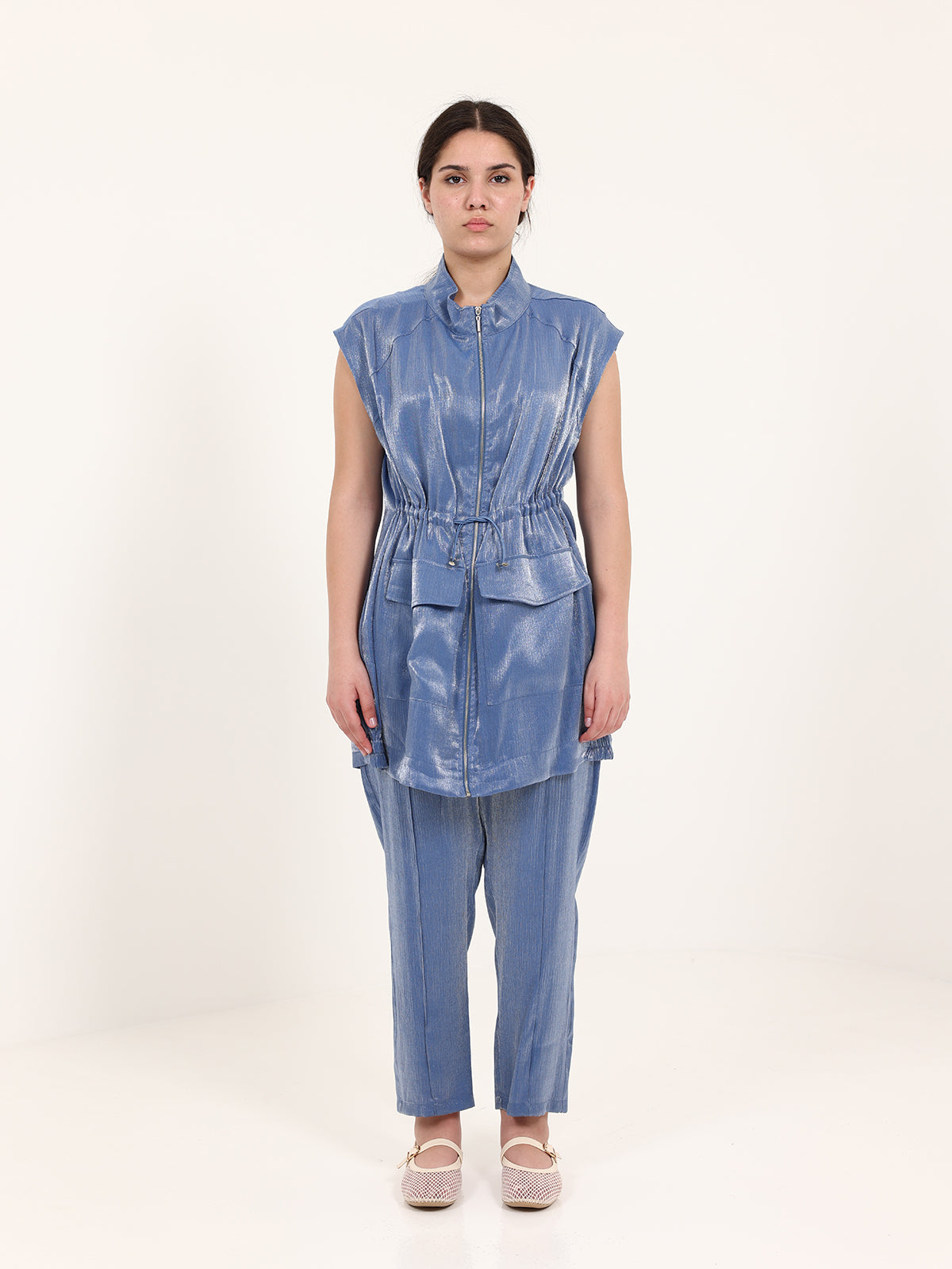 Blue Shiny Vest Set